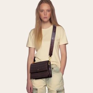 {jw pei} mini flap bag in brown croc